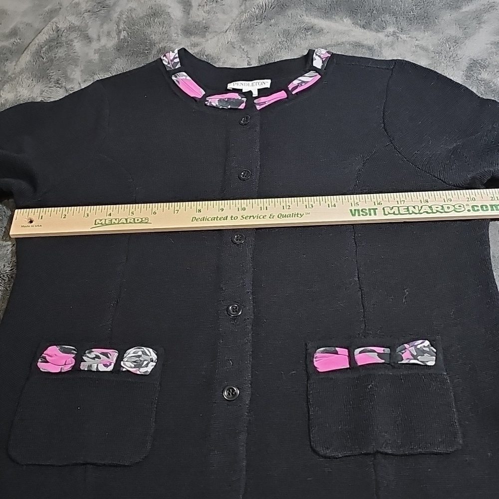 Pendleton Merino Wool Blend Cardigan Black Pink Silk Trim NWT Size L - Picture 4 of 8